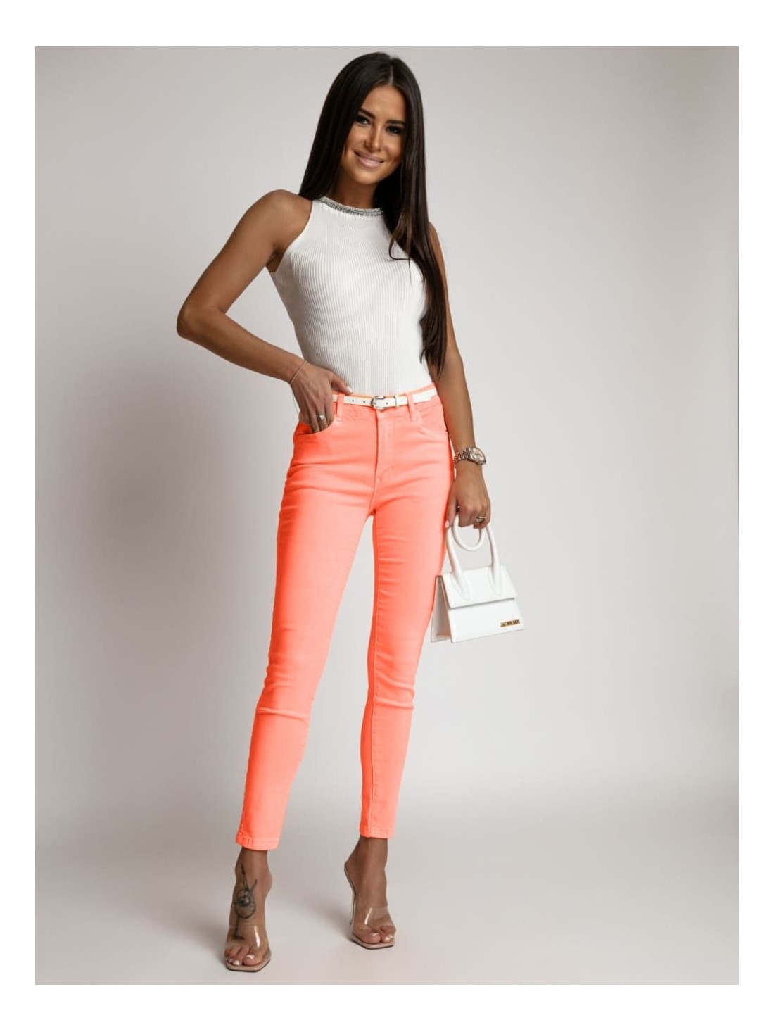 Push up denim pants neon orange 46669